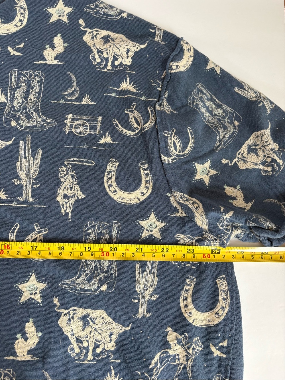 Free People blue painted graphic tshirt western theme drop shoulder horseshoe - Picture 13 of 16